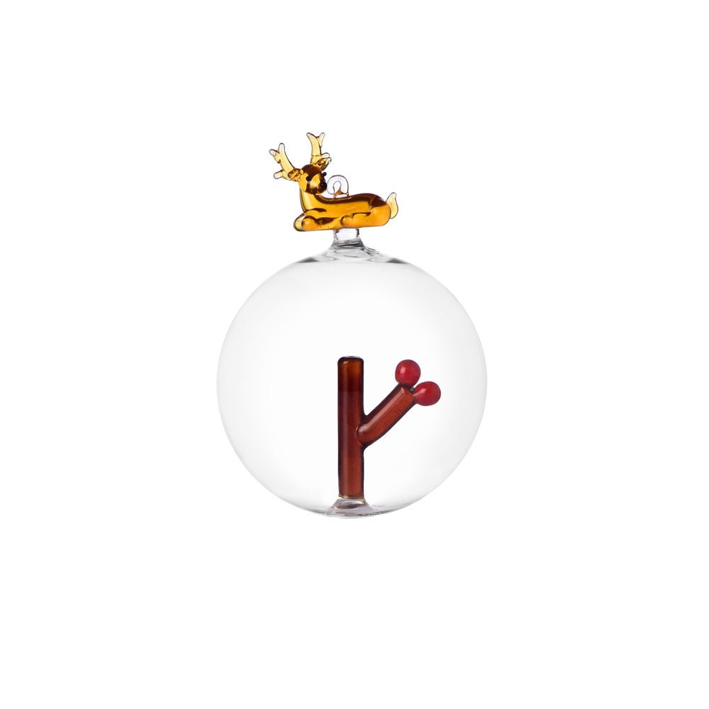 Pallina di Natale in Vetro - Renna&Bacche